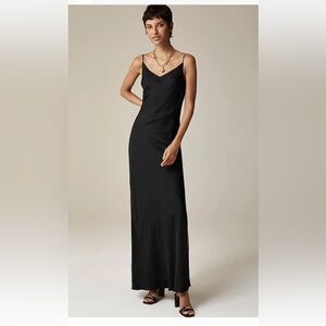NWT J. Crew black V-neck maxi slip dress in cupro-blend crepe, 14